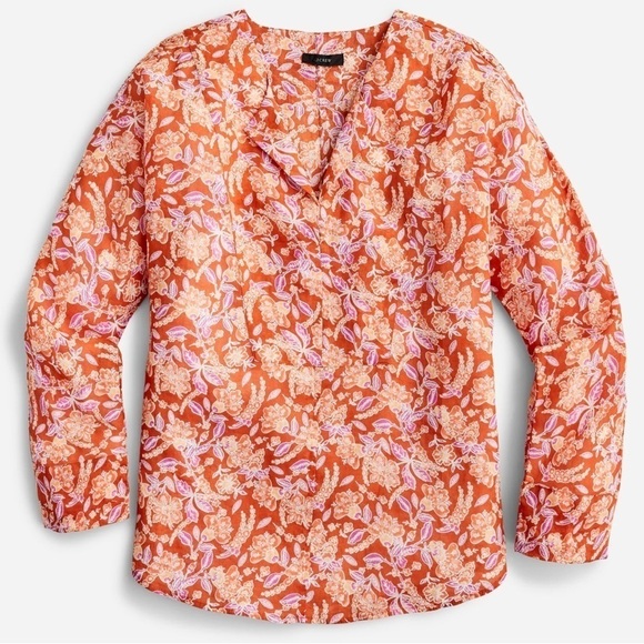 J.‎ Crew Floral Ramie-Linen Long Sleeve Top in Painted Block Print XS - Picture 1 of 10